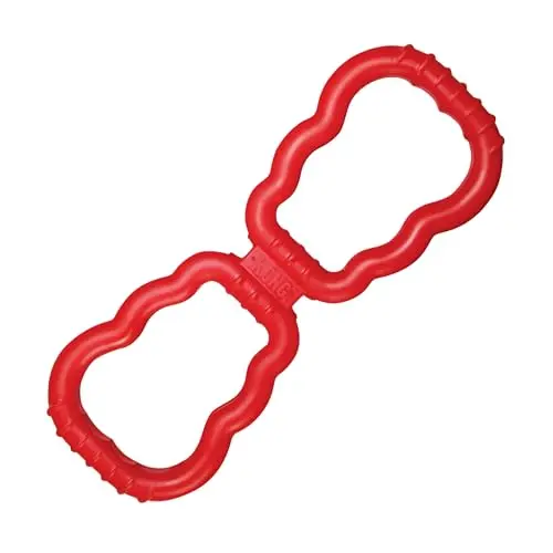 KONG classic red rubber tug of war toy for dogs with a grip handle