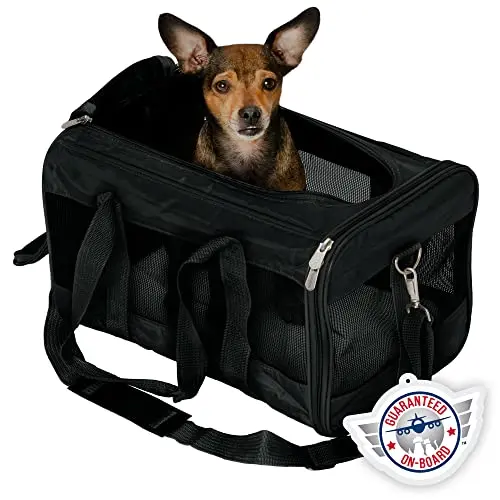 Sherpa black medium pet carrier with mesh panels and padded handle