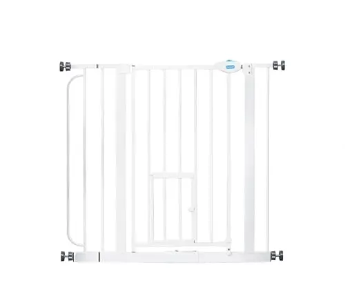 Carlson white metal walk-through dog gate with small pet door insert