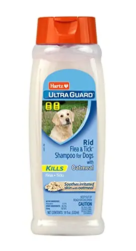 Hartz UltraGuard flea and tick shampoo bottle with oatmeal infusion