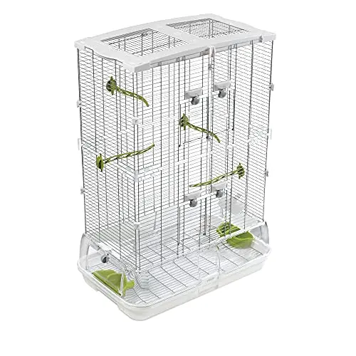 Vision white medium tall bird cage with debris guard and external cups