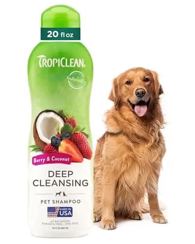 TropiClean Deodorizing Dog Shampoo bottle with berry and coconut scent
