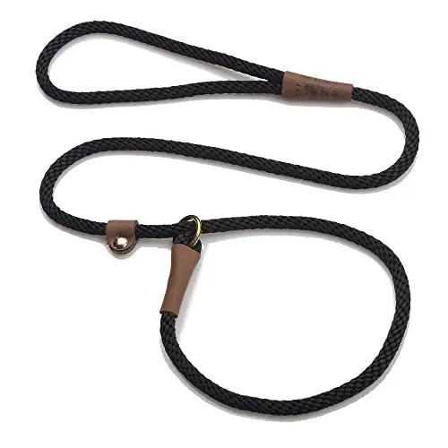 Mendota black slip leash with brass hardware, made in USA