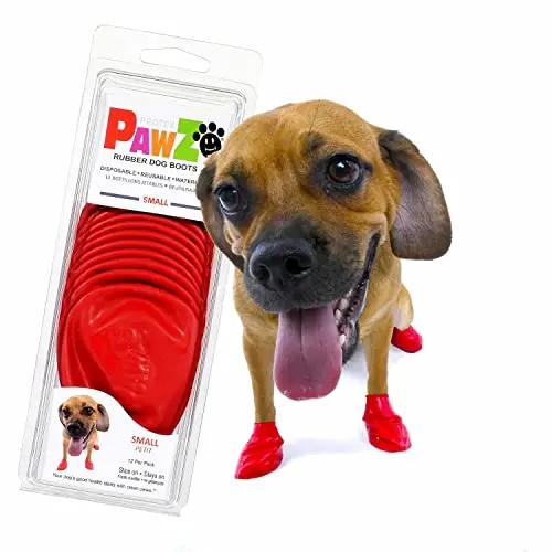 PawZ red rubber dog booties, pack of 12, for small paws