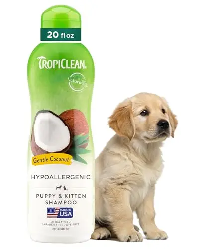 TropiClean Gentle Puppy Shampoo bottle with coconut hypoallergenic formula