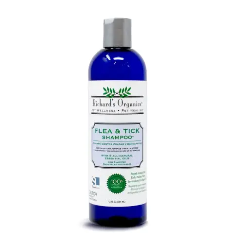 Richards Organics Flea and Tick Shampoo bottle with natural oils