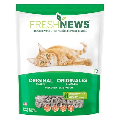 Fresh News Recycled Paper pellet cat litter in a large bag