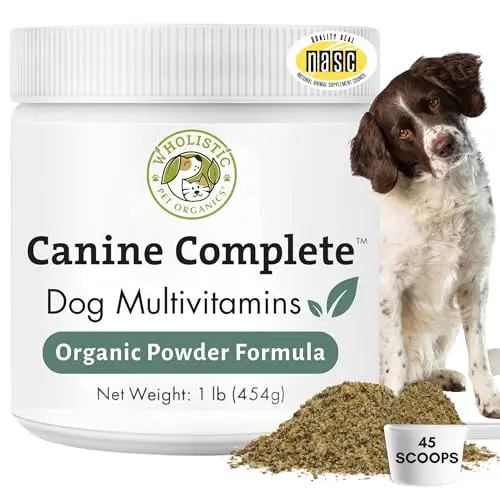 Wholistic Pet Organics Canine Complete dog vitamin powder jar