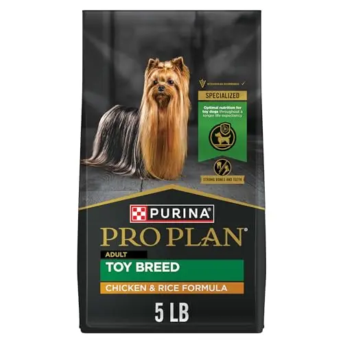 Purina Pro Plan Toy Breed dry dog food bag with chicken and rice formula