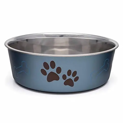 Loving Pets blueberry colored stainless steel dog bowl with rubber base
