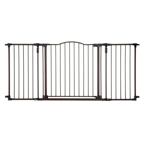 Toddleroo matte bronze wide metal safety gate mounted in doorway