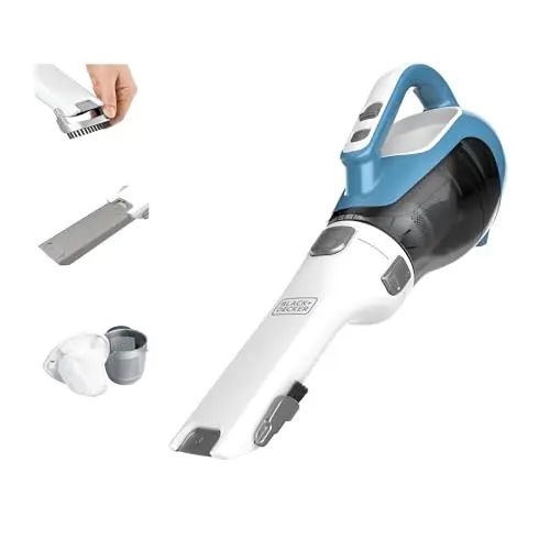BLACK+DECKER blue advanced handheld vacuum with rotating nozzle.