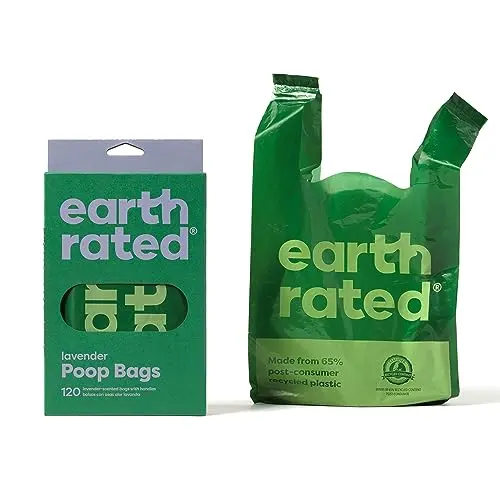 Earth Rated lavender-scented dog poop bags with easy-tie handles