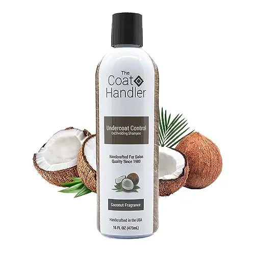 The Coat Handler deShedding dog shampoo bottle with coconut scent