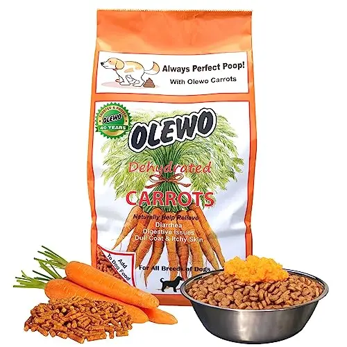 Olewo dehydrated carrots for dogs in a bag, used as a food topper