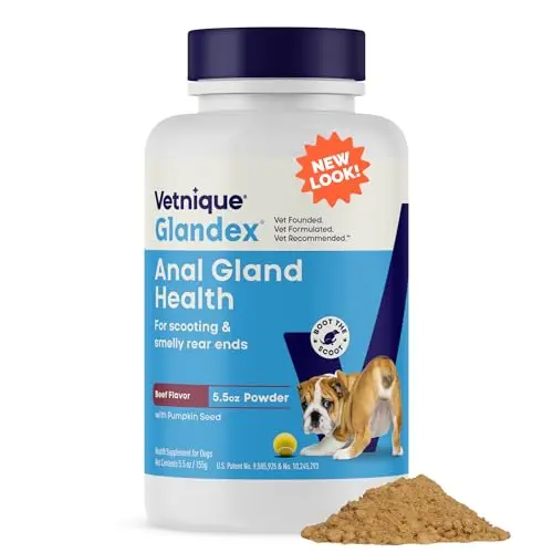 Vetnique Glandex anal gland support powder for dogs in a jar