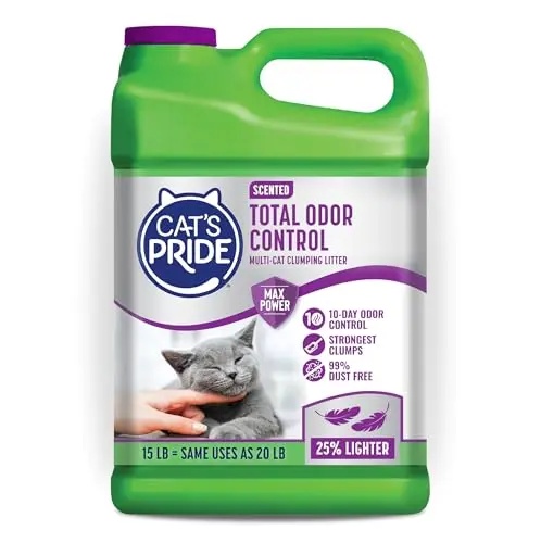 Cat's Pride Max Power Total Odor Control cat litter jug.