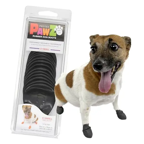 PawZ rubber dog booties in black for small paws with all-weather waterproof protection
