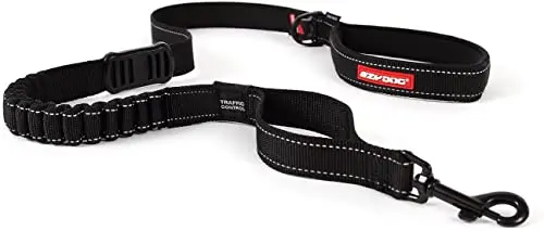 EzyDog Zero Shock Dog Leash in black with shock-absorbing bungee and dual handles