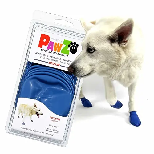 PawZ blue rubber dog boots, simple pull-on design