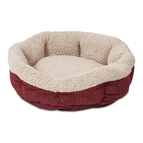 Petmate Aspen Pet self warming round bed in barn red and cream