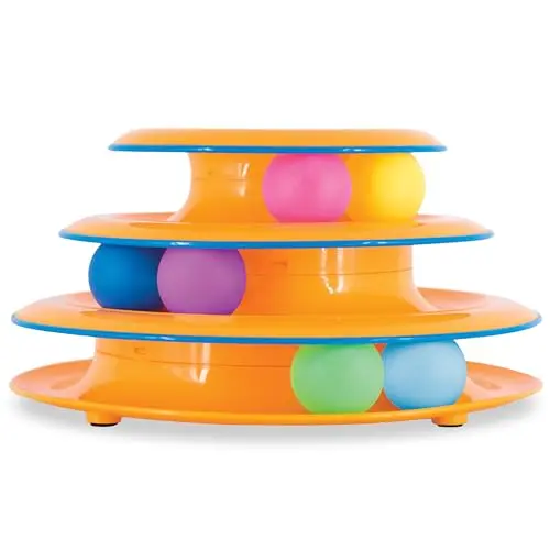 Catstages Tower of Tracks interactive cat toy with spinning balls on three tiers