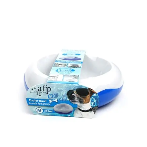 ALL FOR PAWS small white and blue cooling water bowl for pets