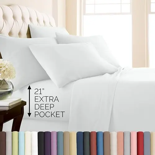 Southshore Fine Living white extra deep pocket queen sheet set on a bed
