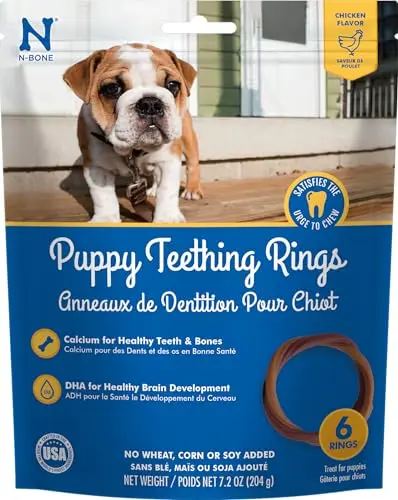 N-Bone Chicken Flavor puppy teething rings in a pack