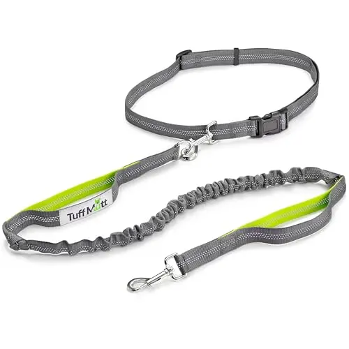 Tuff Mutt hands-free waist dog leash with bungee and reflective stitching