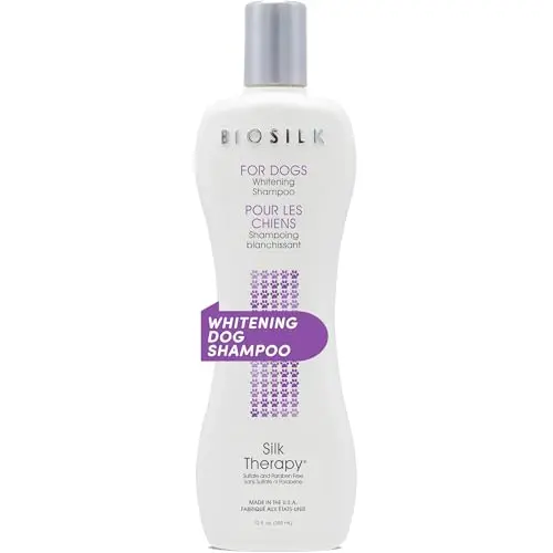 BioSilk Silk Therapy Whitening Dog Shampoo bottle with purple formula