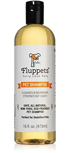 Fluppets certified organic hypoallergenic pet shampoo bottle