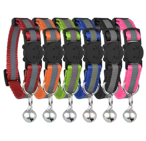BEMIX PETS set of six reflective cat collars with bells in mixed colors