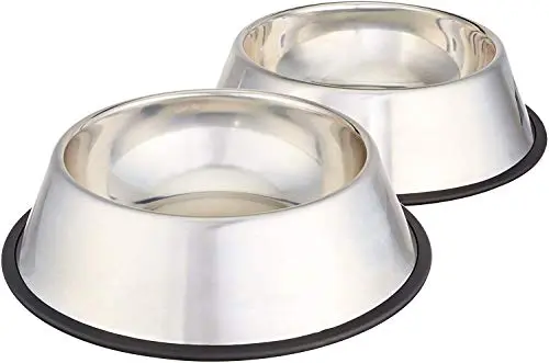 Amazon Basics set of two stainless steel dog bowls with non-skid rubber bases