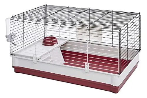 MidWest maroon and white deluxe rabbit cage with included accessories