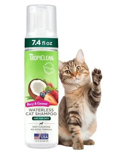 TropiClean Berry & Coconut Waterless Cat Shampoo | Deep Cleansing Dry Shampoo for Cats