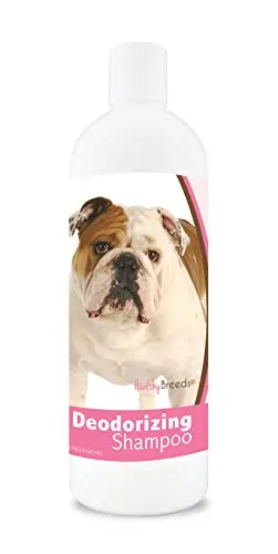 Healthy Breeds Bulldog Deodorizing Shampoo bottle with sweet pea vanilla scent