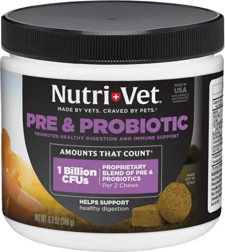 Nutri-Vet probiotic chews for dogs in a bottle