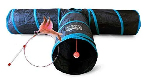 Feline Ruff 3-way cat tunnel with 12-inch diameter and free teaser wand