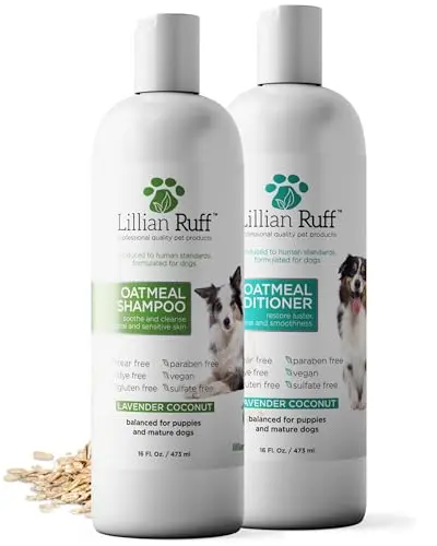 Lillian Ruff pro formula deodorizing oatmeal dog shampoo and conditioner set
