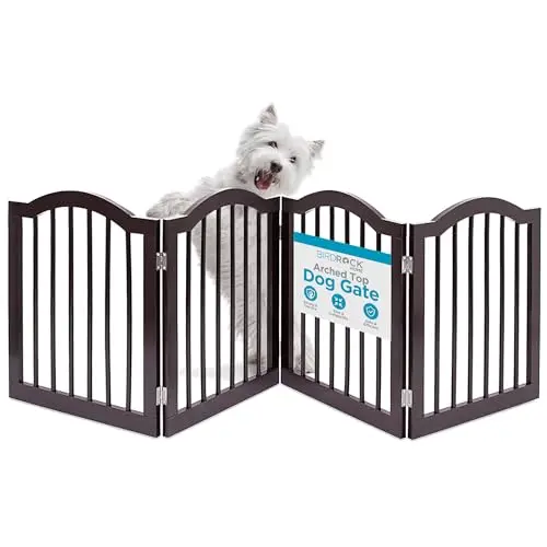 INTERNET'S BEST arched top wooden dog gate in espresso