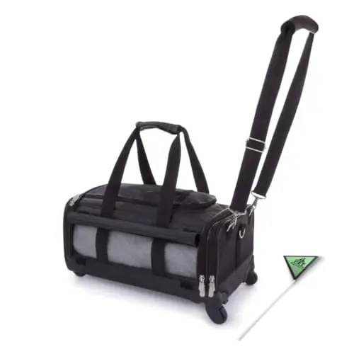 Sherpa black rolling pet carrier with spinner wheels and detachable handle