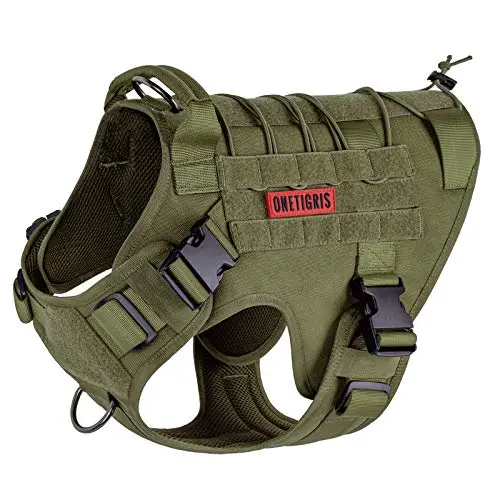 OneTigris tactical dog harness in Ranger Green with MOLLE straps and quick-release buckles
