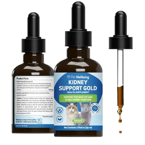 Pet Wellbeing bacon-flavored liquid kidney support supplement for cats