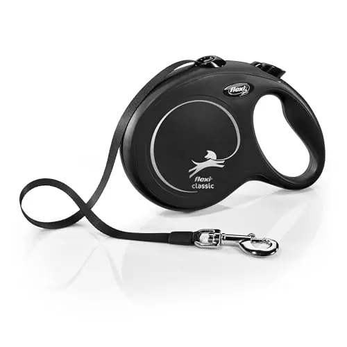 FLEXI New Classic black retractable tape leash for large dogs