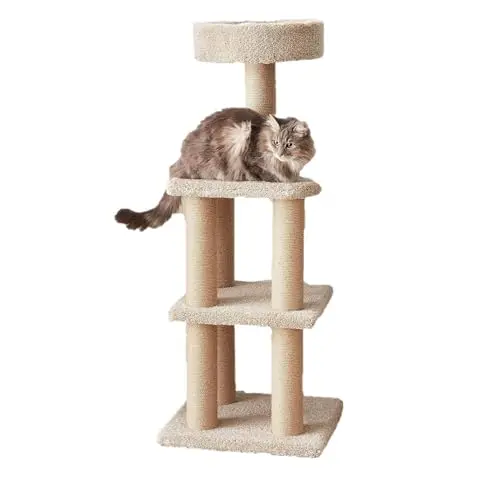 Amazon Basics 46-inch beige cat tree with round top platform and jute rope posts