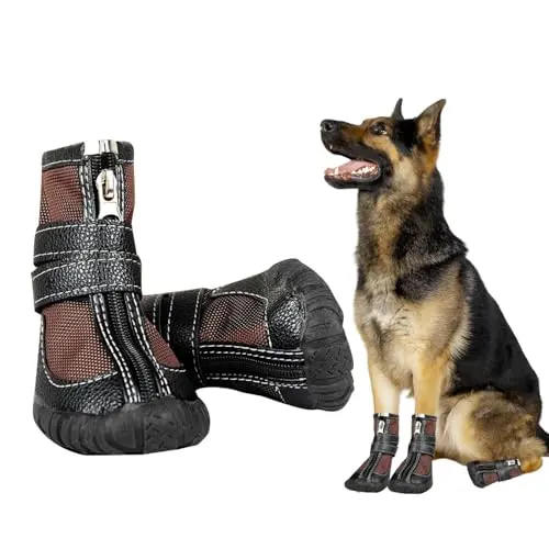 FLAdorepet brown dog boots with high top design and multiple straps
