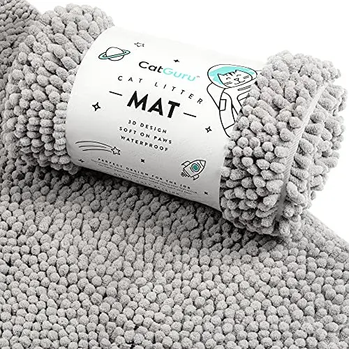 Plush gray CatGuru machine-washable litter mat