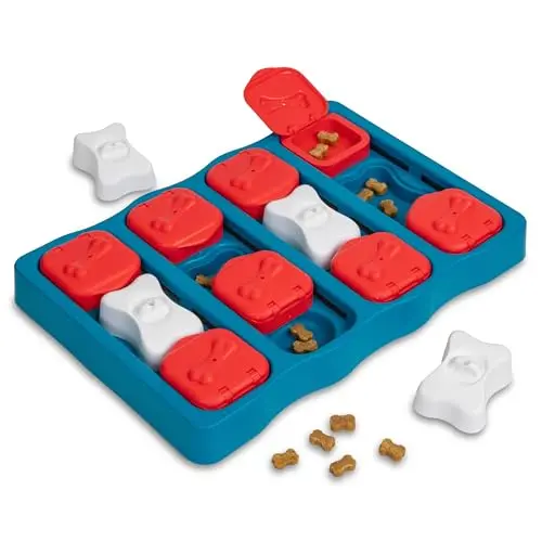 Outward Hound red, white, and blue Dog Brick interactive puzzle toy for dogs