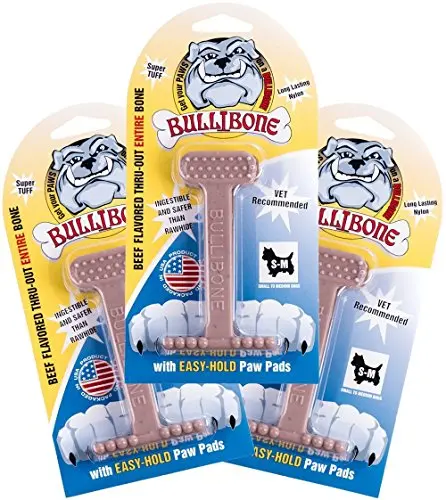 Bullibone nylon dog chew toy for aggressive chewers in brown with beef flavor